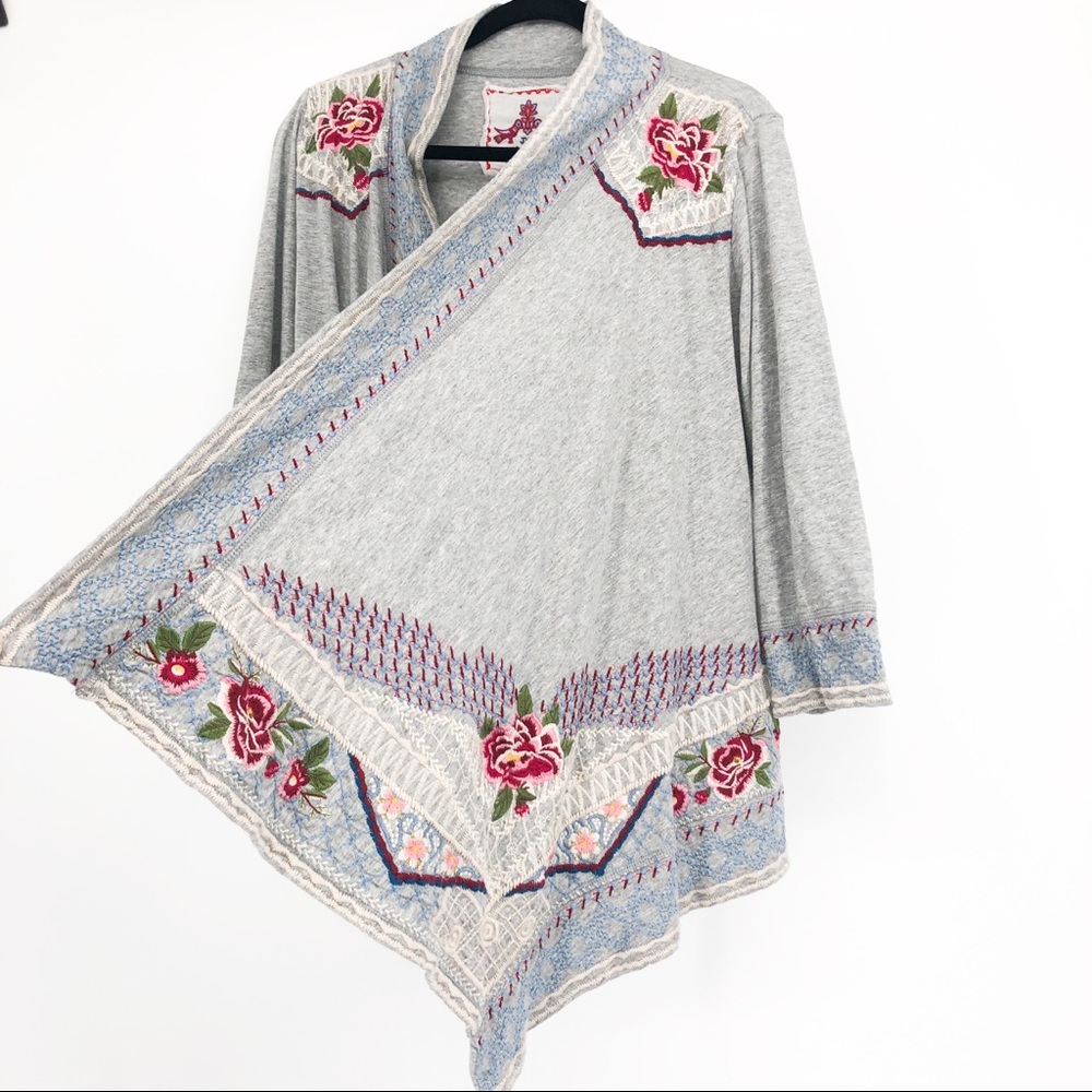 Johnny Was Sabine Flora Grey Wrap Jacket Cardigan